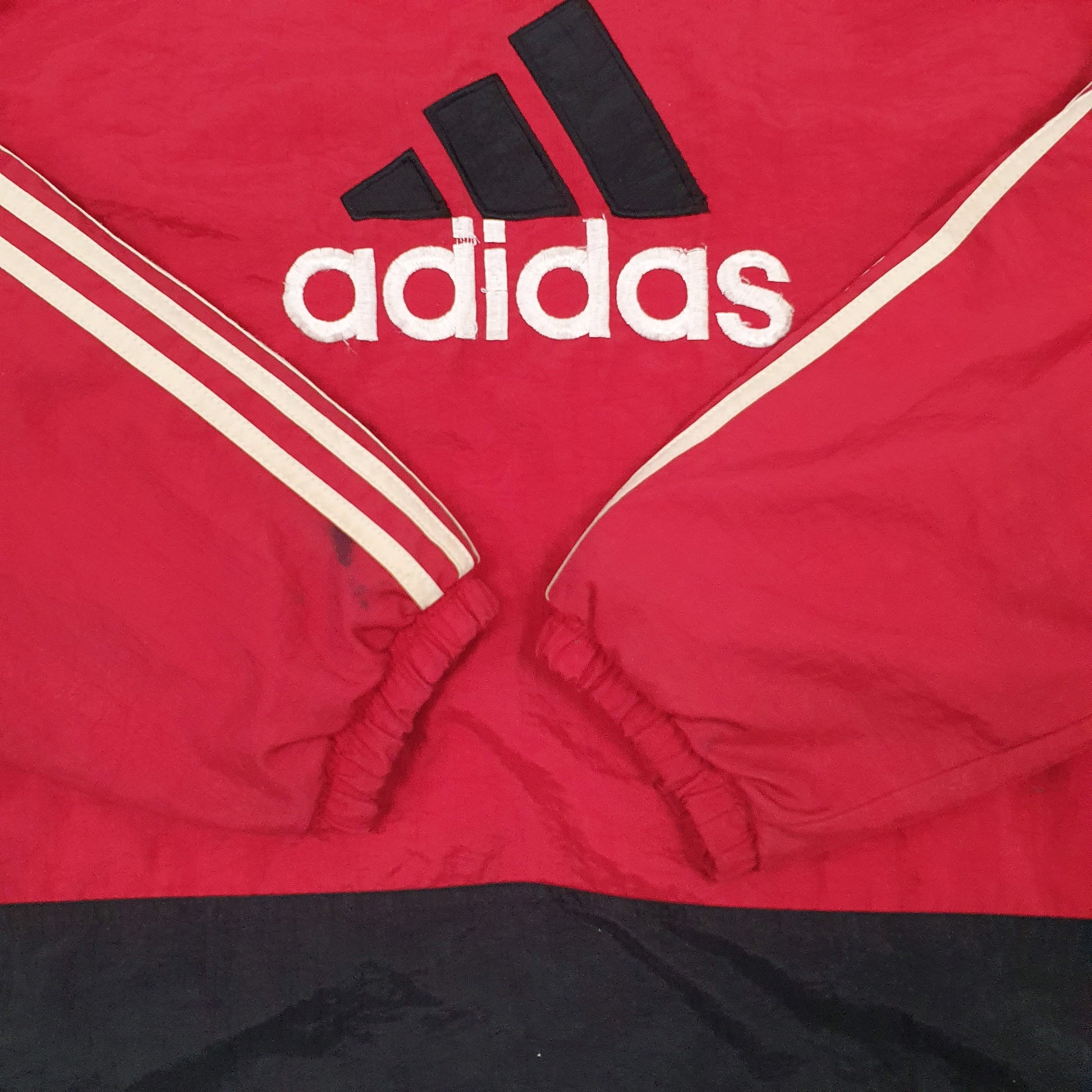Mens Red Adidas Vintage 90s Spellout Padded  Coat