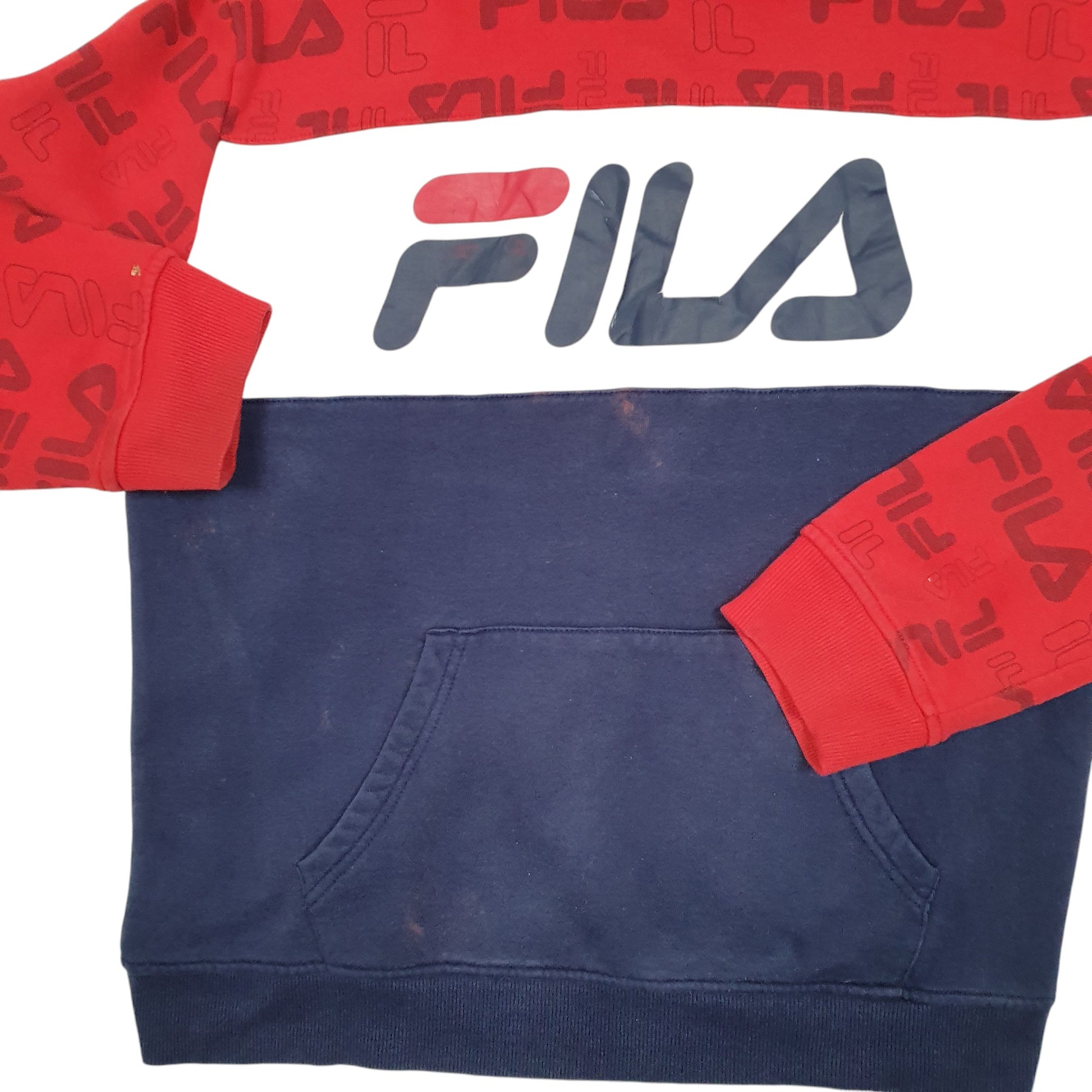 Mens Navy Fila Spellout Hoodie Jumper
