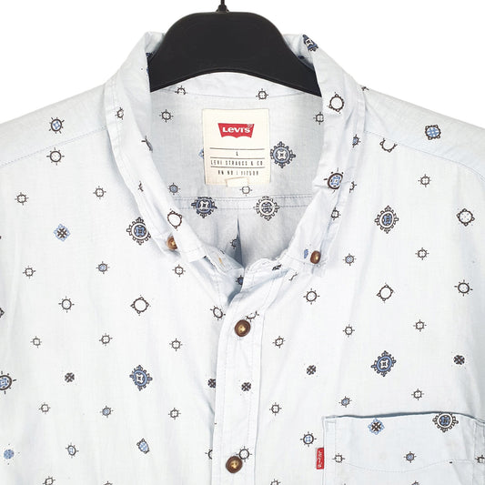 Mens Blue Levis Pattern Print khaadi Short Sleeve Shirt