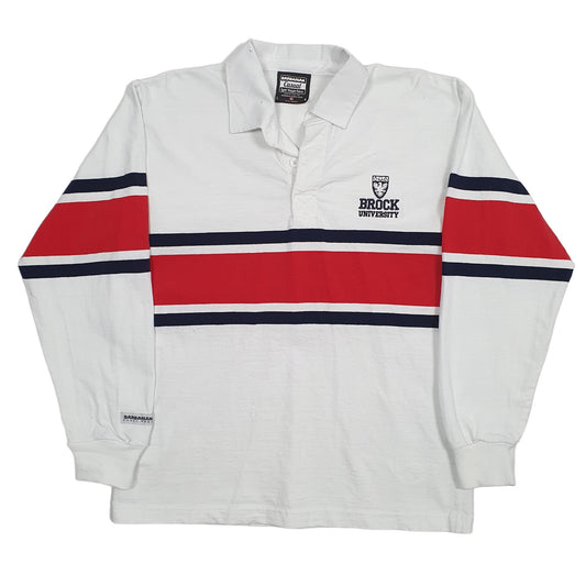 Mens White Barbarian Rugby Casual Brock University Long Sleeve Polo Shirt