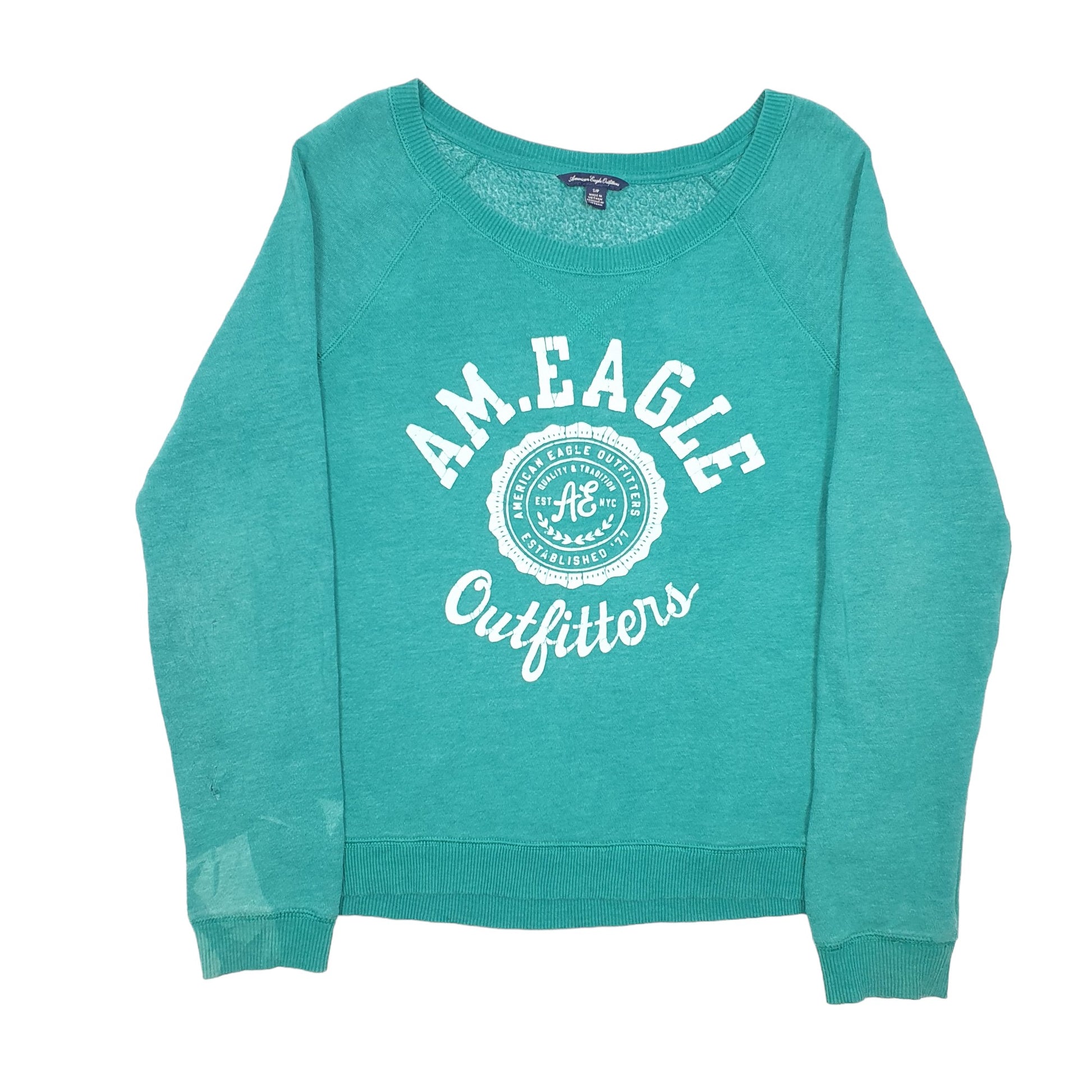 Womens Green American Eagle Outfitters Spellout Script  Raglan Crewneck Jumper
