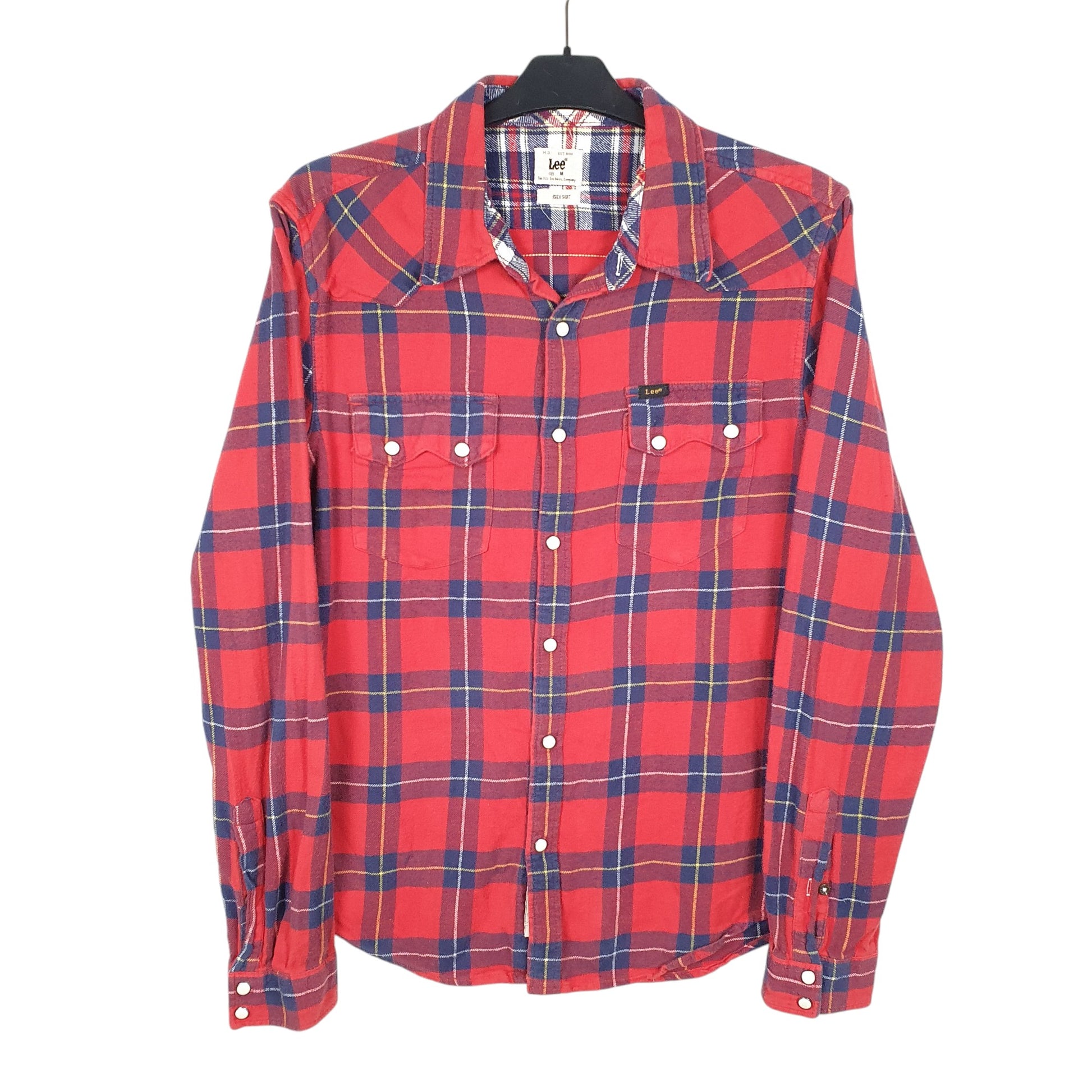 Womens Red Lee Rider Flannel Pear Snap Long Sleeve Shirt