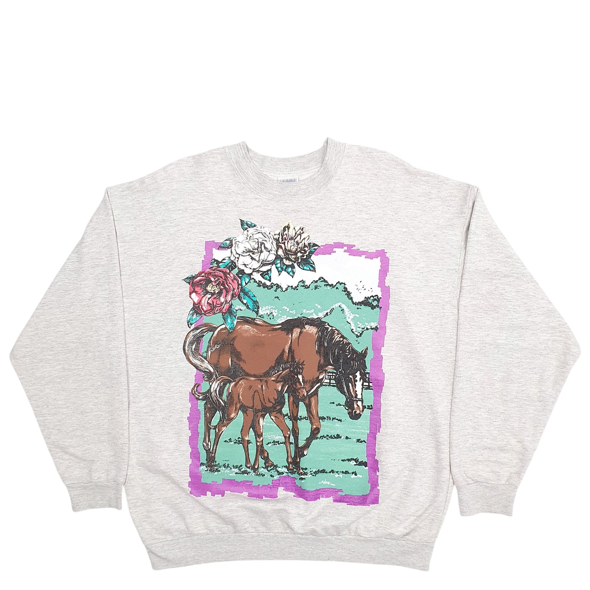 Mens Grey Sun Sportswear Horse Flowers Crewneck Jumper