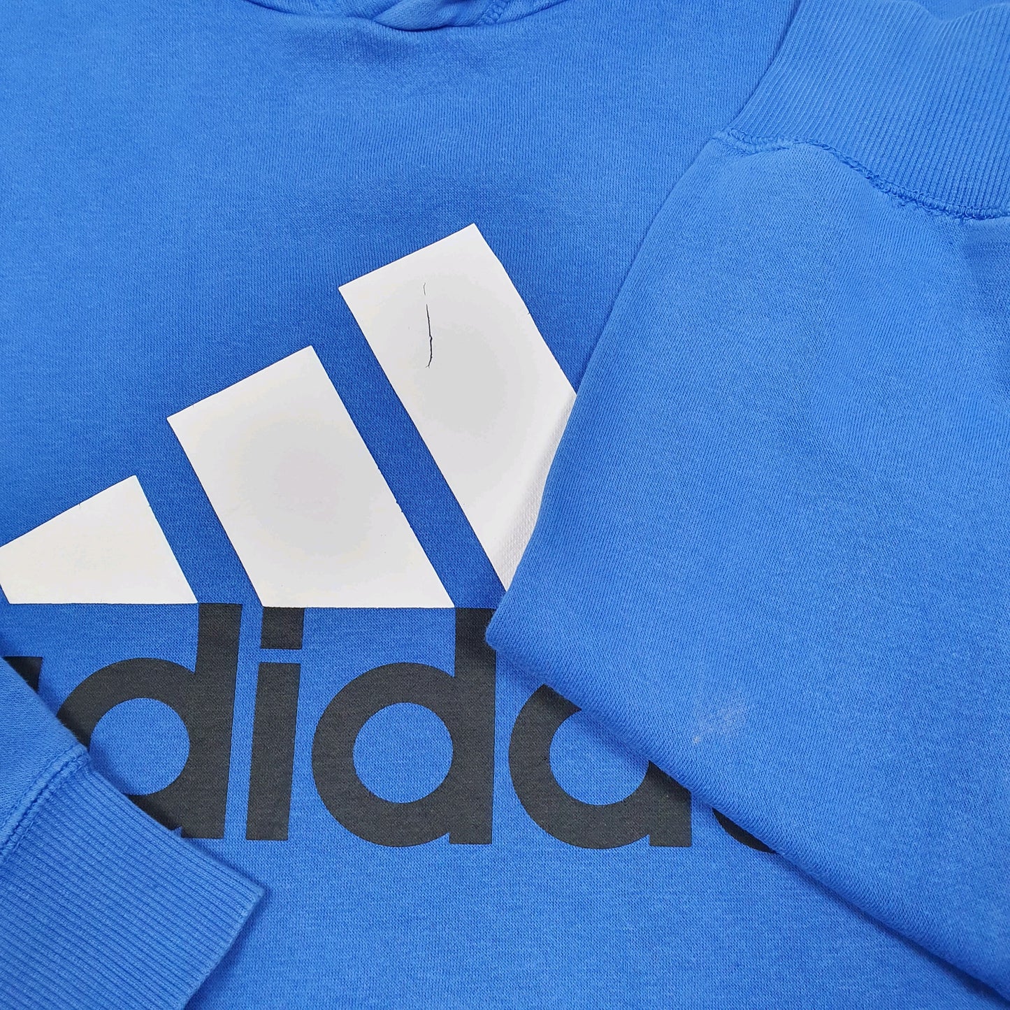 Mens Blue Adidas Spellout Three Stripes Hoodie Jumper