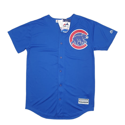 Mens Blue Majestic MLB Baseball Jersey Chicago Cubs Short Sleeve T Shirt