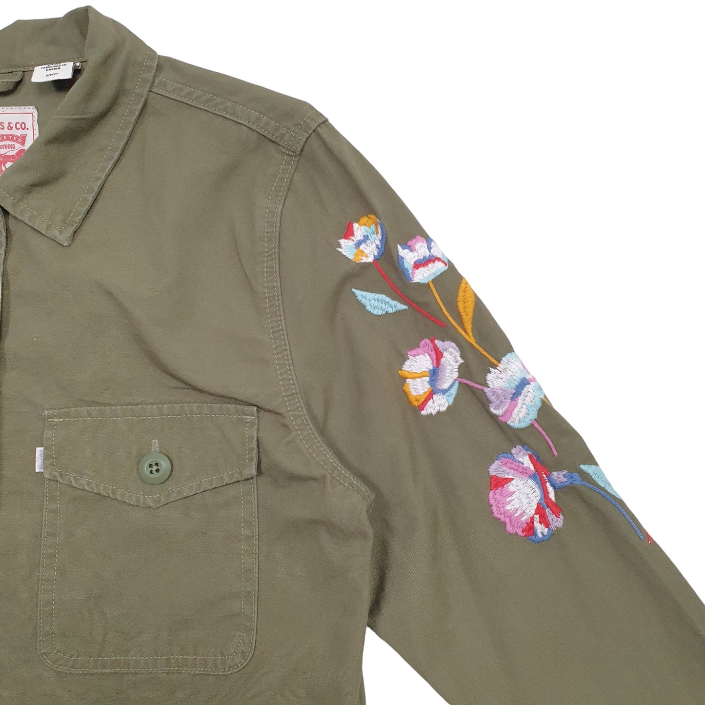 Mens Khaki Levis Floral Shacket Long Sleeve Shirt