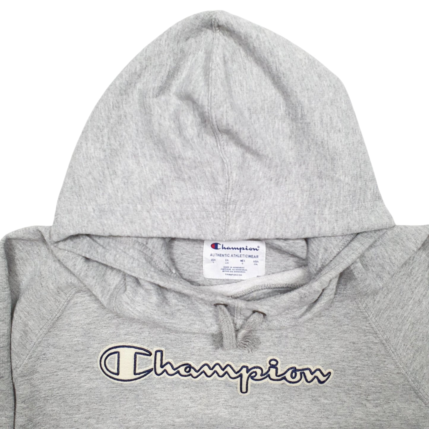 Mens Grey Champion Spellout Hoodie Jumper