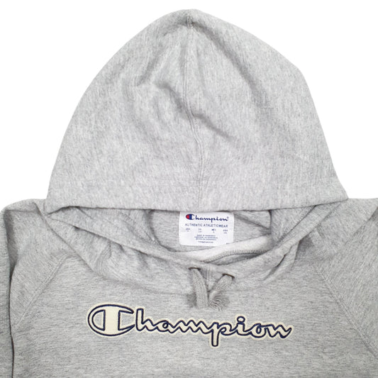 Mens Grey Champion Spellout Hoodie Jumper