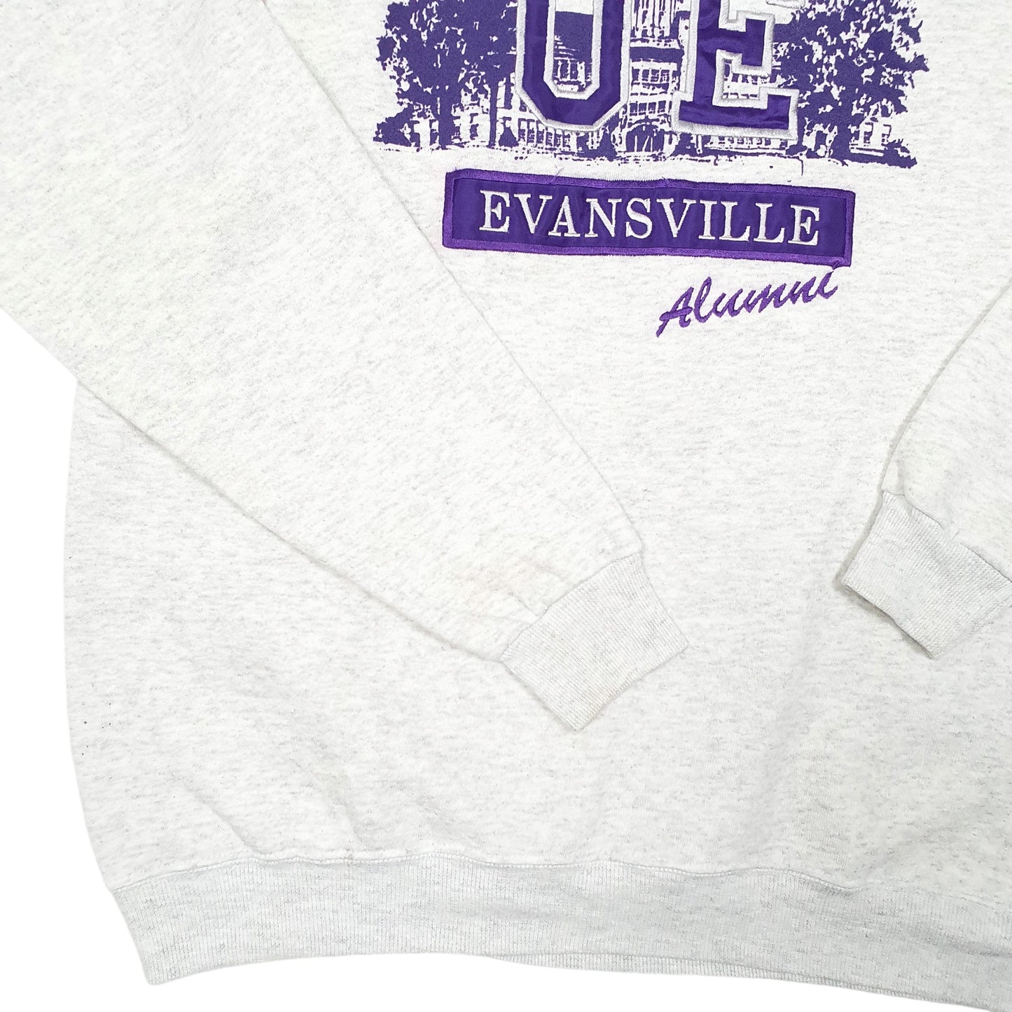 Mens Grey Heavyweight Crew USA Evansville University Alumni USA Vintage Spellout Crewneck Jumper