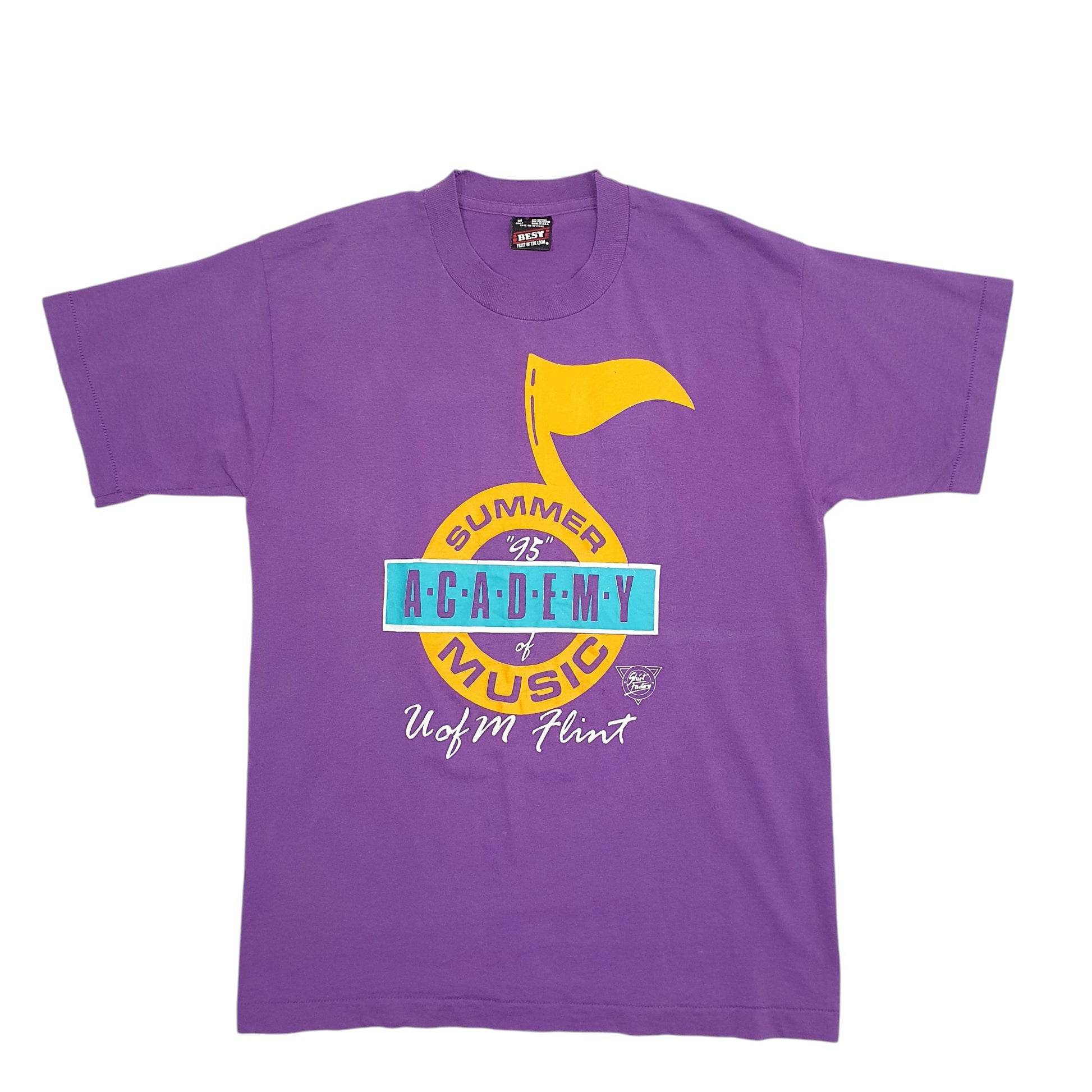 Mens Purple Fruit Of The Loom Single Stitch Vintage 90s Summer Music Academy Short Sleeve T Shirt