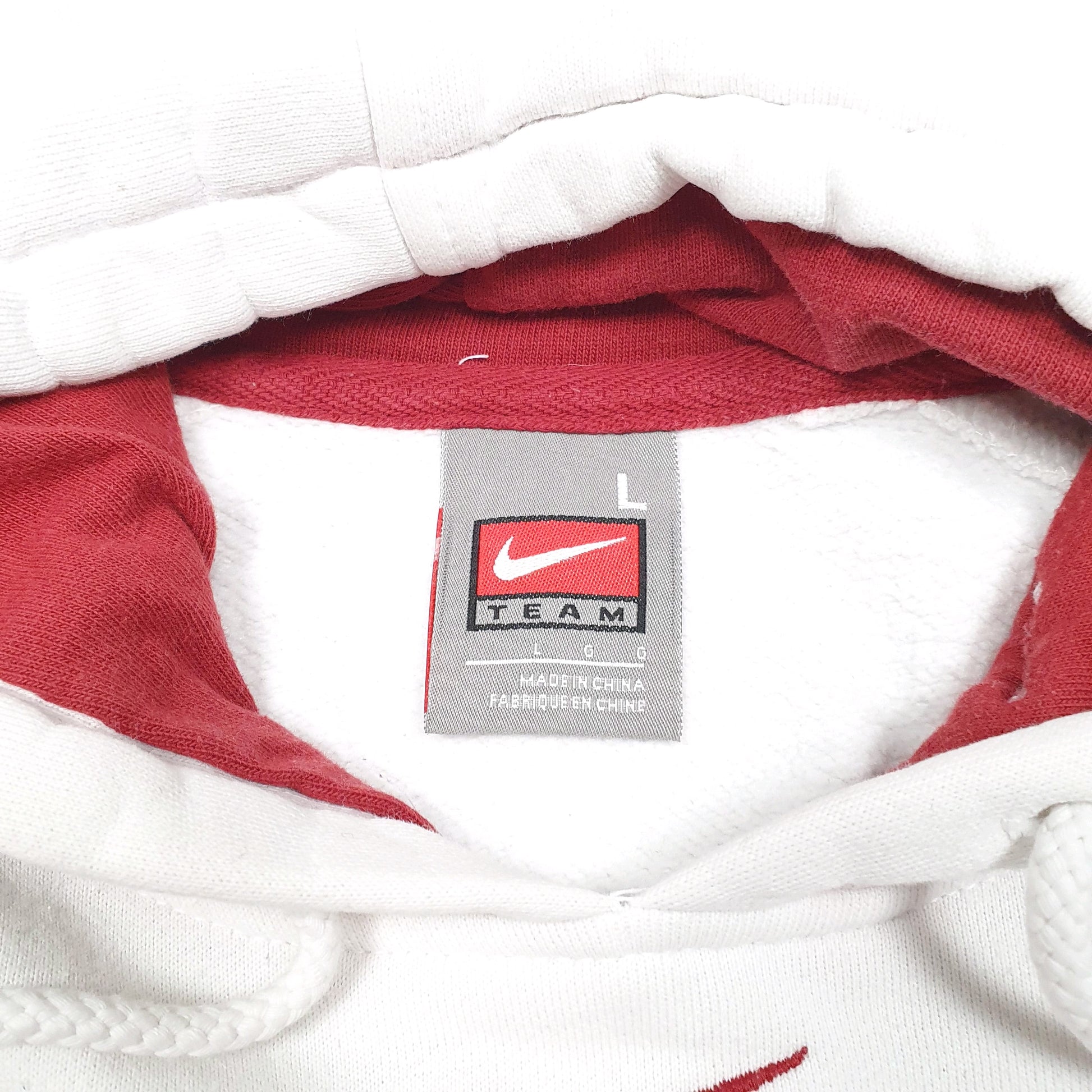 Mens White Nike Vintage Team 2000s Oklahoma USA Spellout Hoodie Jumper