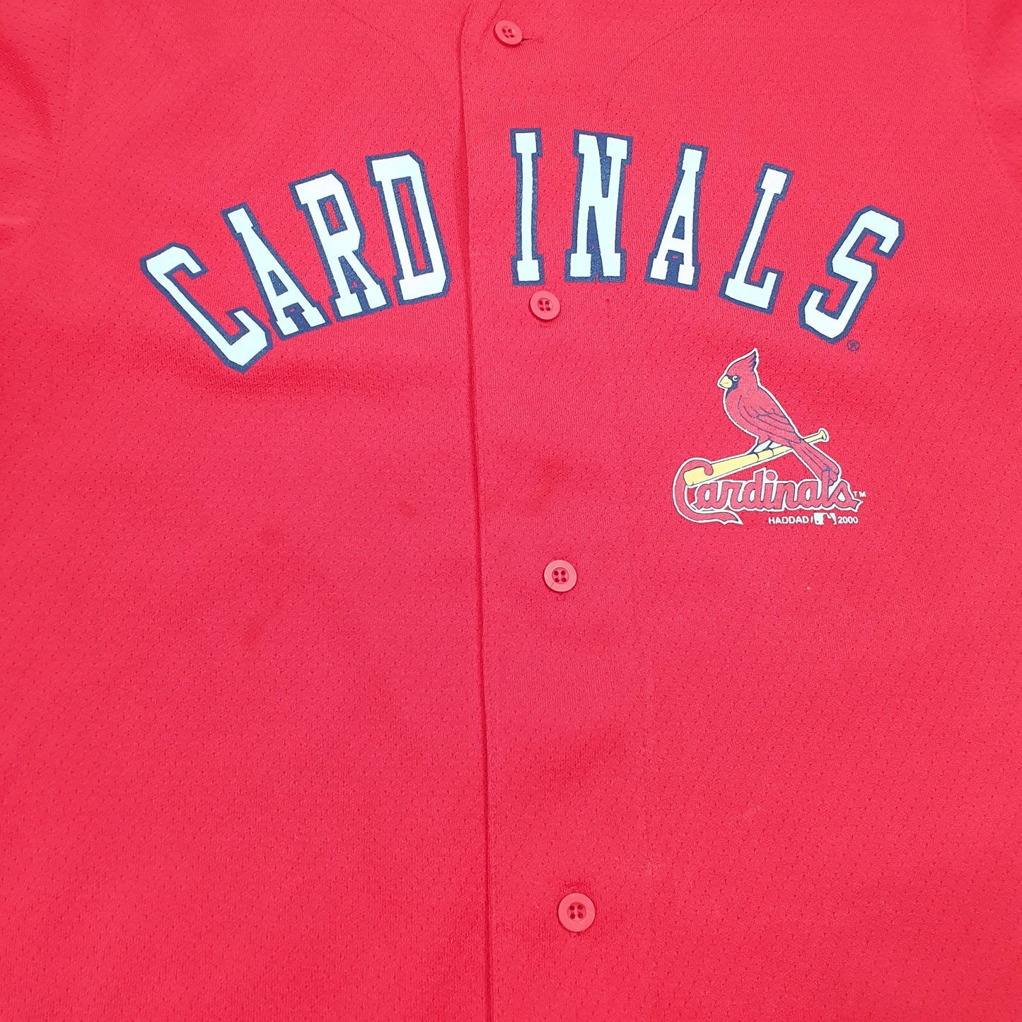 Mens Red Mighty Mac Sports MLB Baseball Jersey St Louis Cardinals USA Vintage 2000 Short Sleeve T Shirt