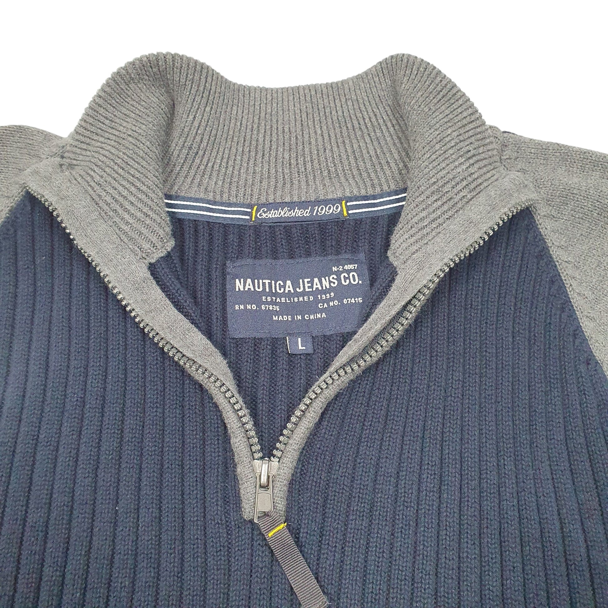 Mens Navy Nautica Knit Jeans Ribbed Quarter Zip Jumper