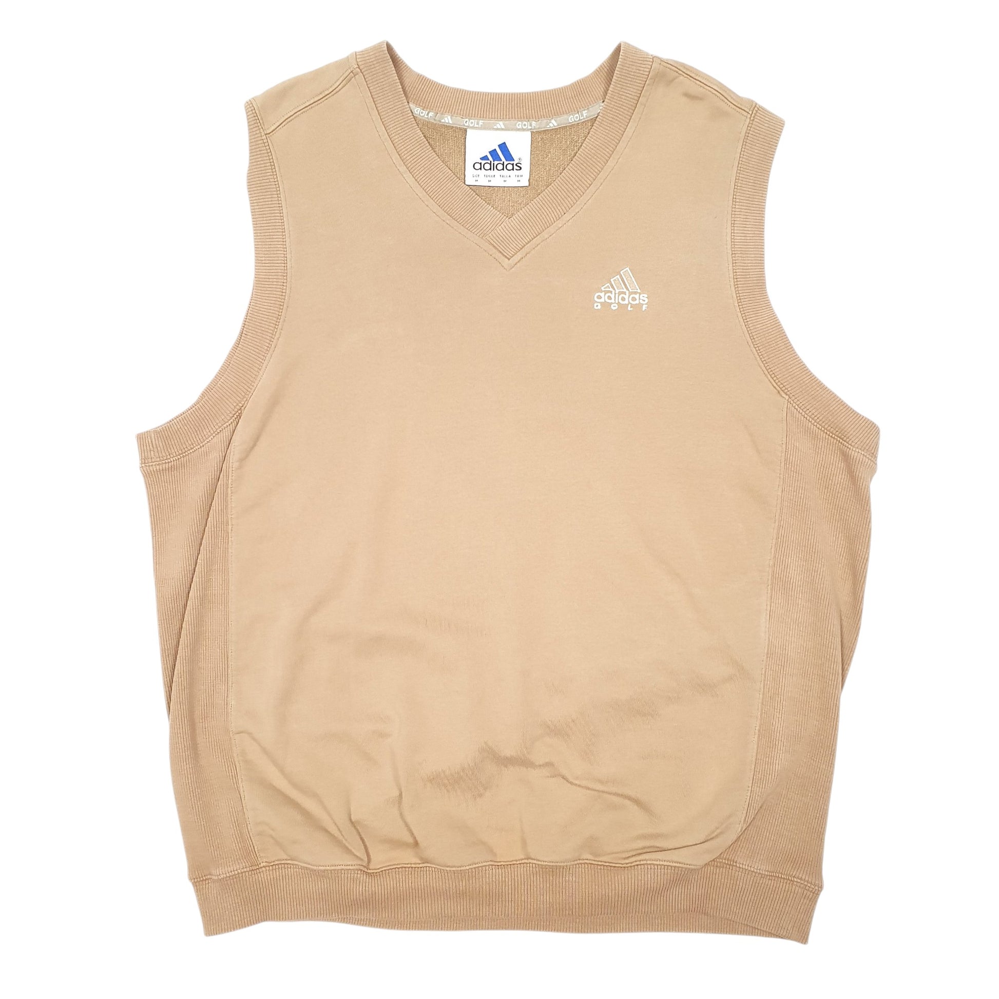 Mens Tan Adidas Golf Sweater Vest Tank Top Sleeveless Vintage V Neck Jumper