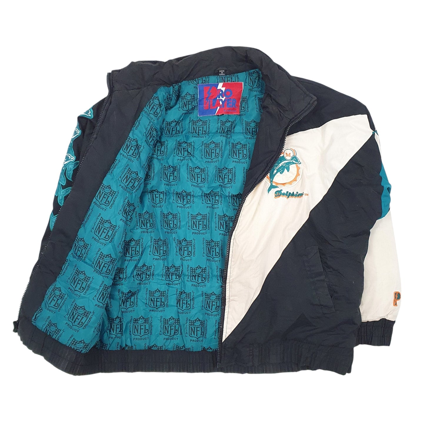 Mens Black Pro Player NFL Miami Dolphins Vintage 90s  Coat
