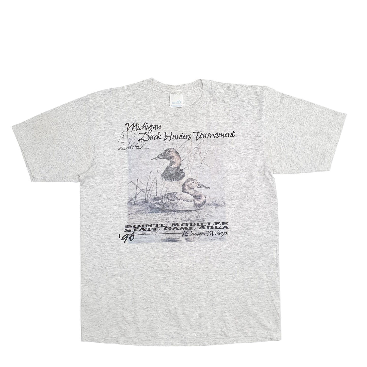 Mens Grey Jerzeez Single Stitch Vintage 90s Michigan Short Sleeve T Shirt