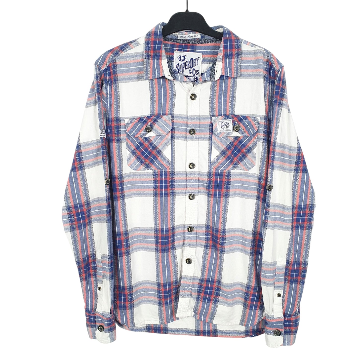 Mens White Superdry Flannel Dry Goods Long Sleeve Shirt
