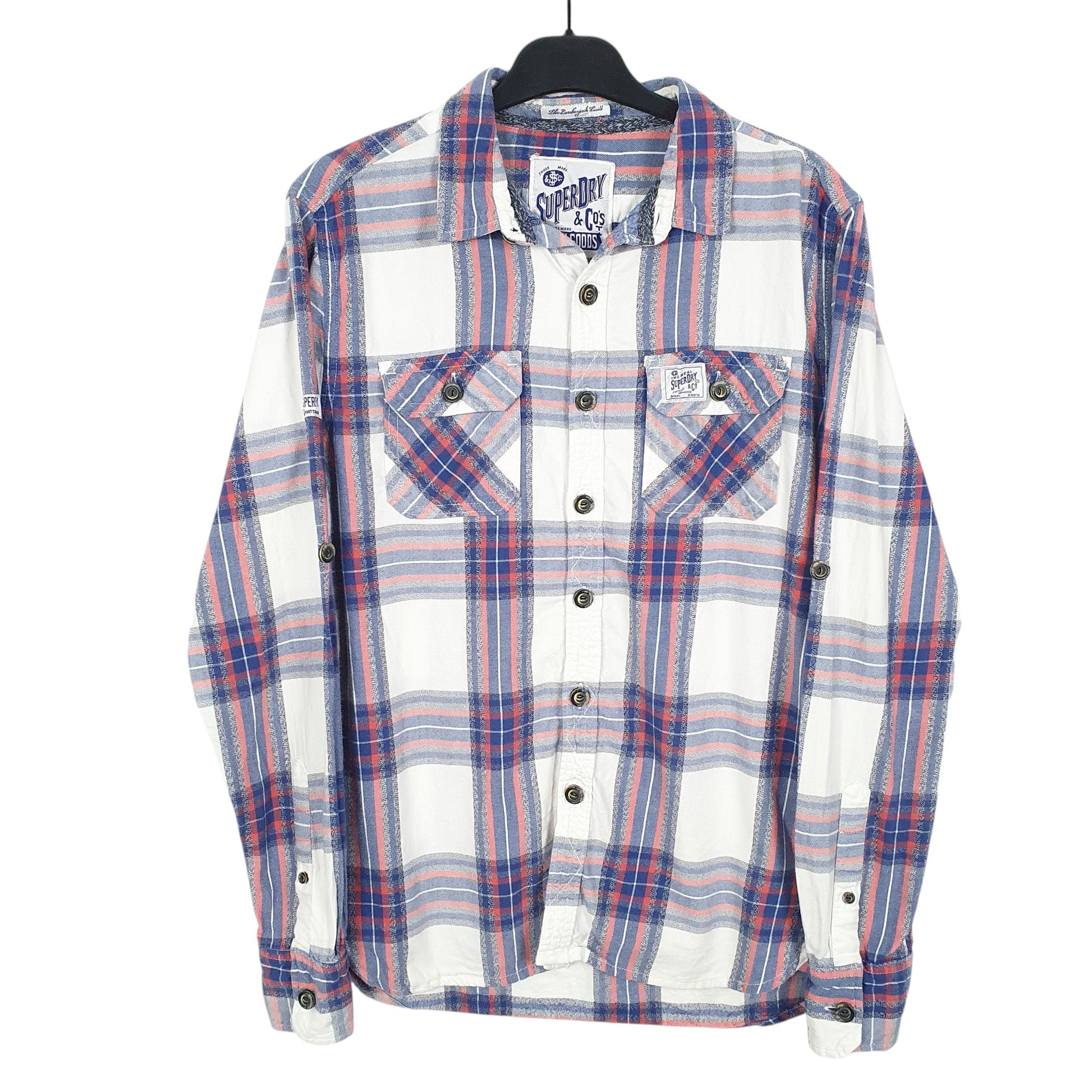Mens White Superdry Flannel Dry Goods Long Sleeve Shirt