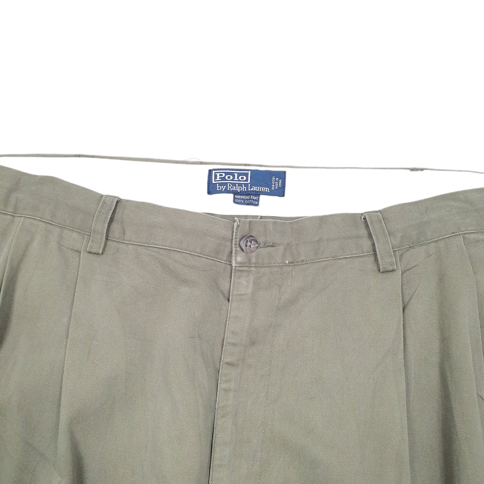 Mens Khaki Polo Ralph Lauren Hammond Pant Double Pleated 90s Vintage Chino Trousers