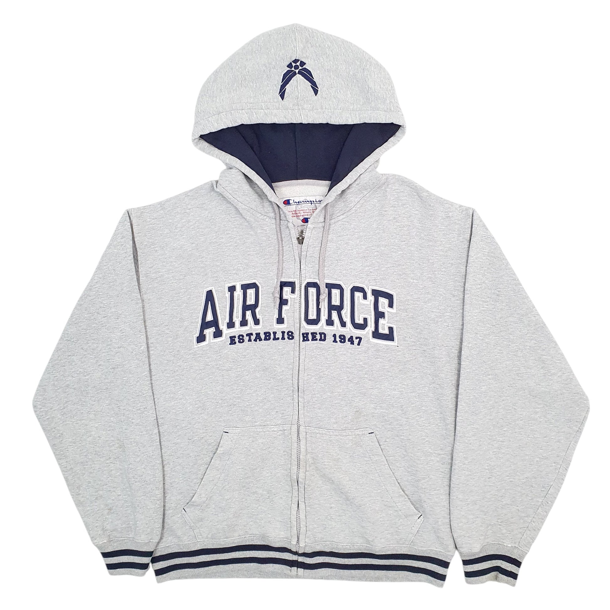 Mens Grey Champion Air Force Spellout Full Zip Jumper