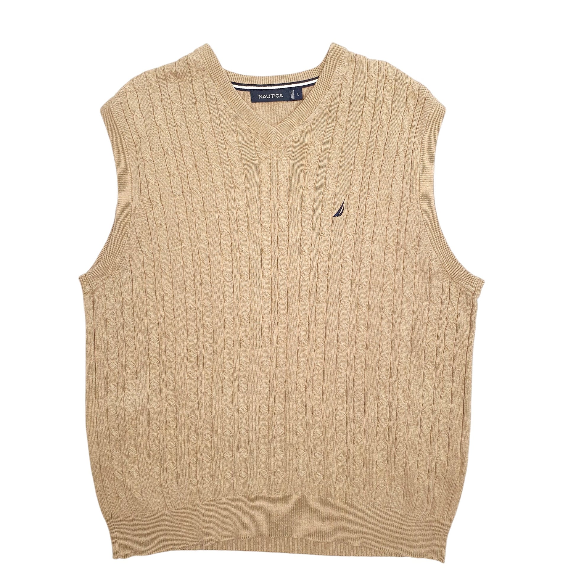 Mens Brown Nautica Knit Tank Top Jumper