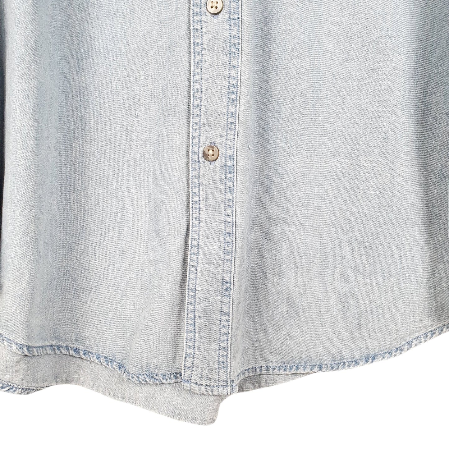 Mens Blue Wrangler Denim Jeans Vintage Rugged Wear Work Chambray Long Sleeve Shirt