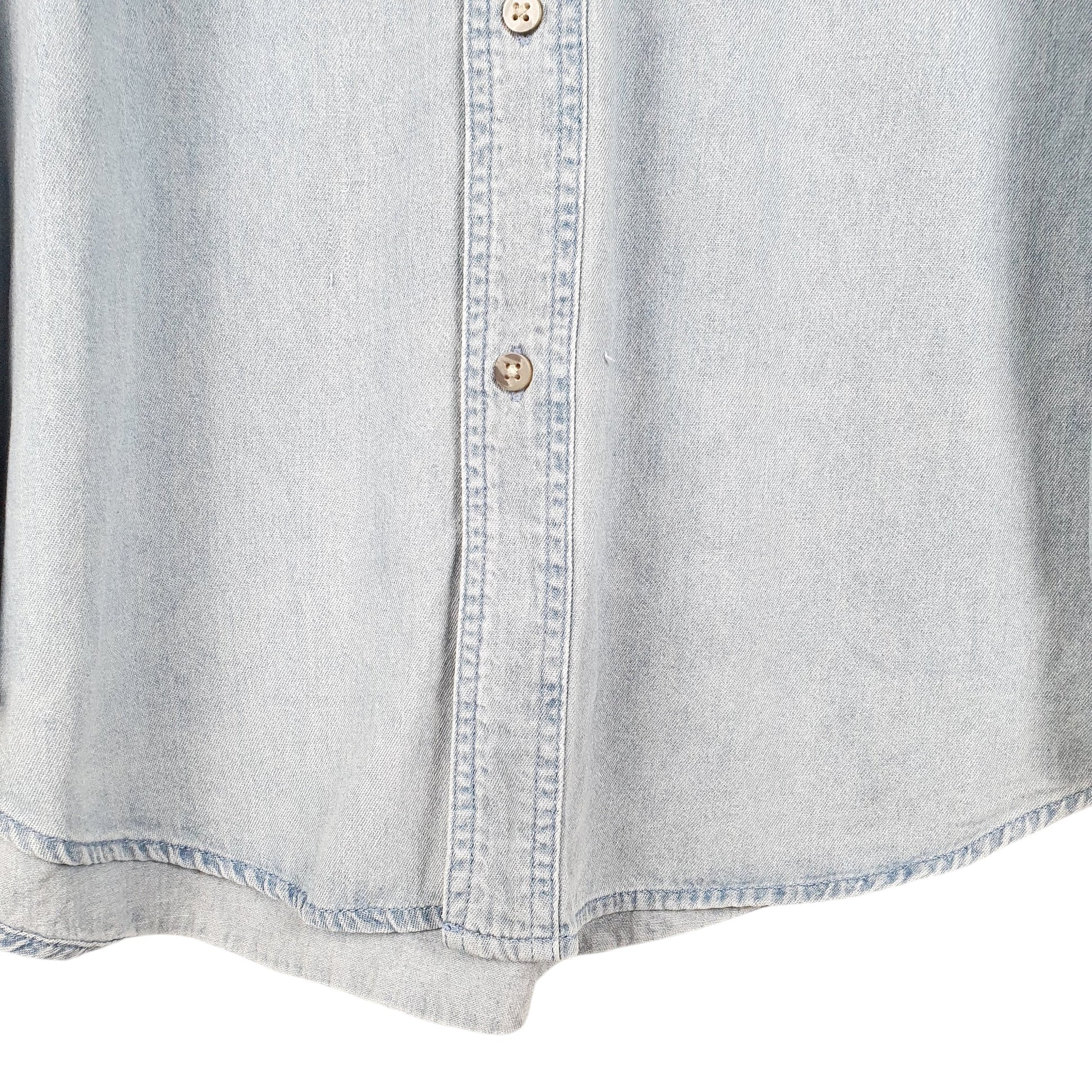 Mens Blue Wrangler Denim Jeans Vintage Rugged Wear Work Chambray Long Sleeve Shirt