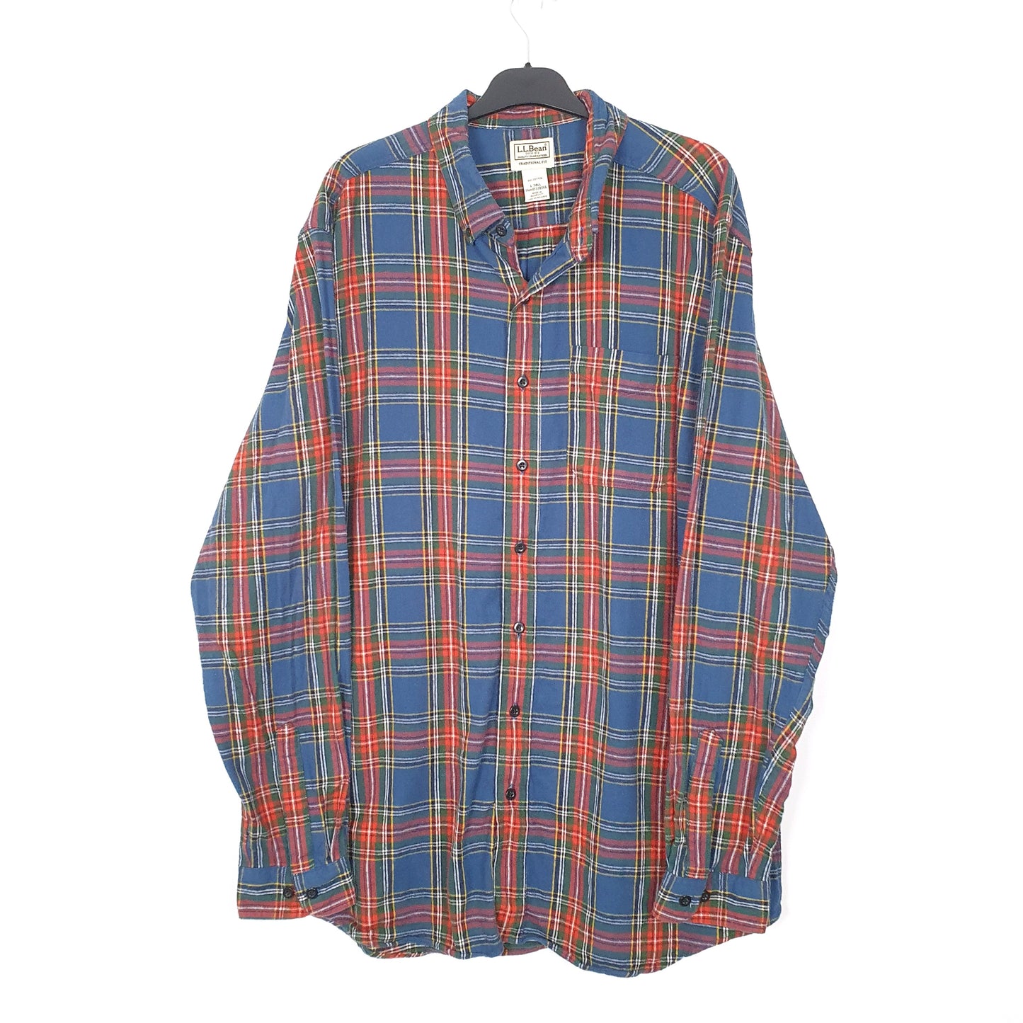 Mens Navy L.L.Bean Tall Chamois Flannel Long Sleeve Shirt