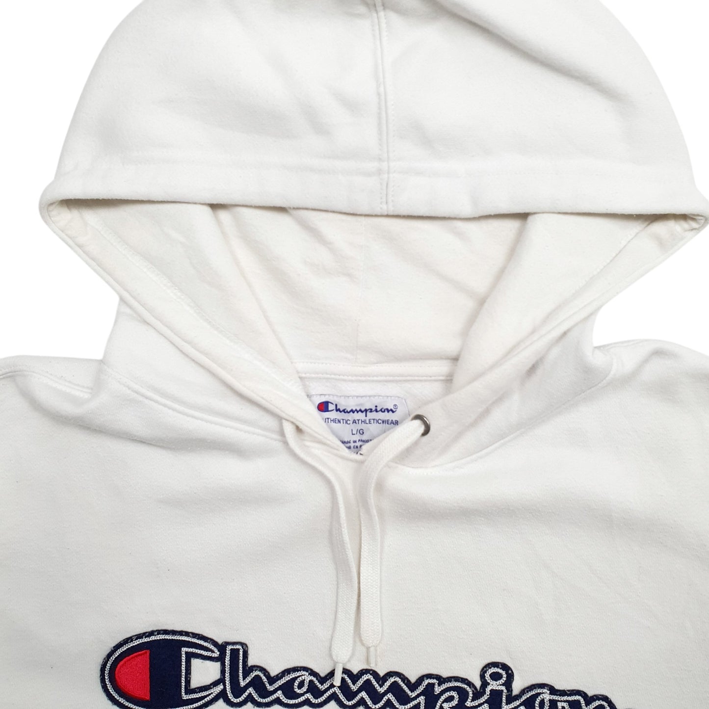 Mens White Champion Spellout Hoodie Jumper