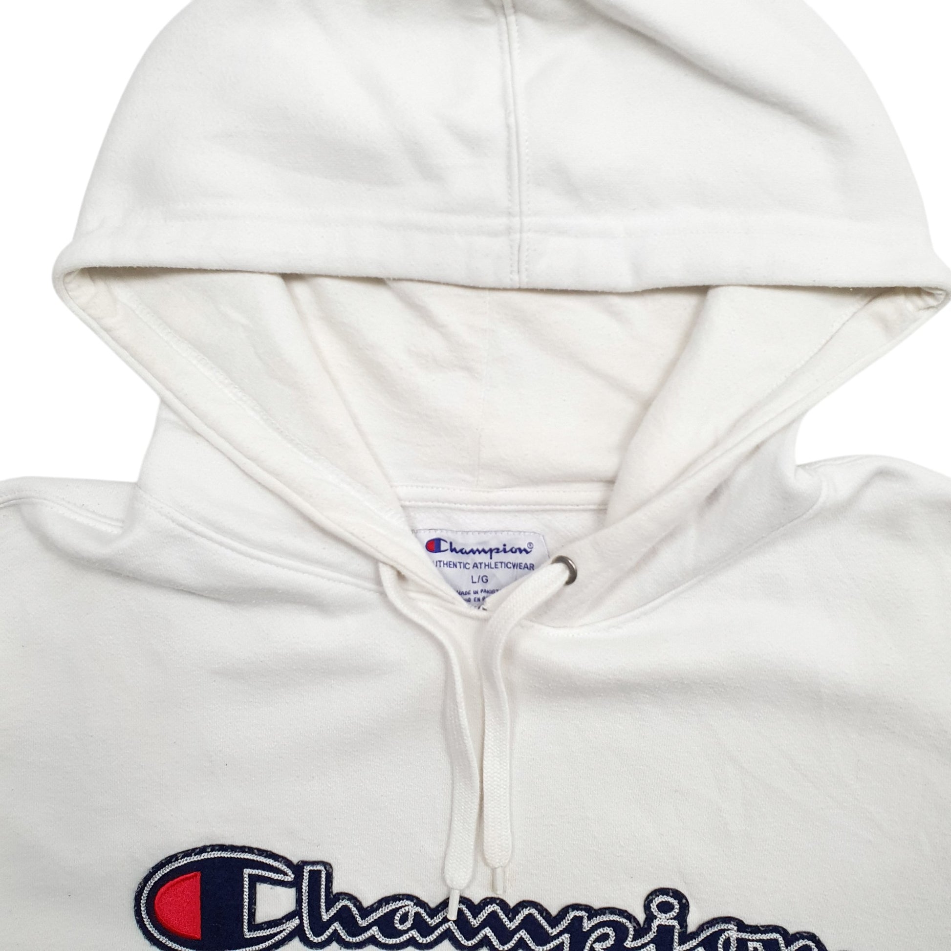 Mens White Champion Spellout Hoodie Jumper