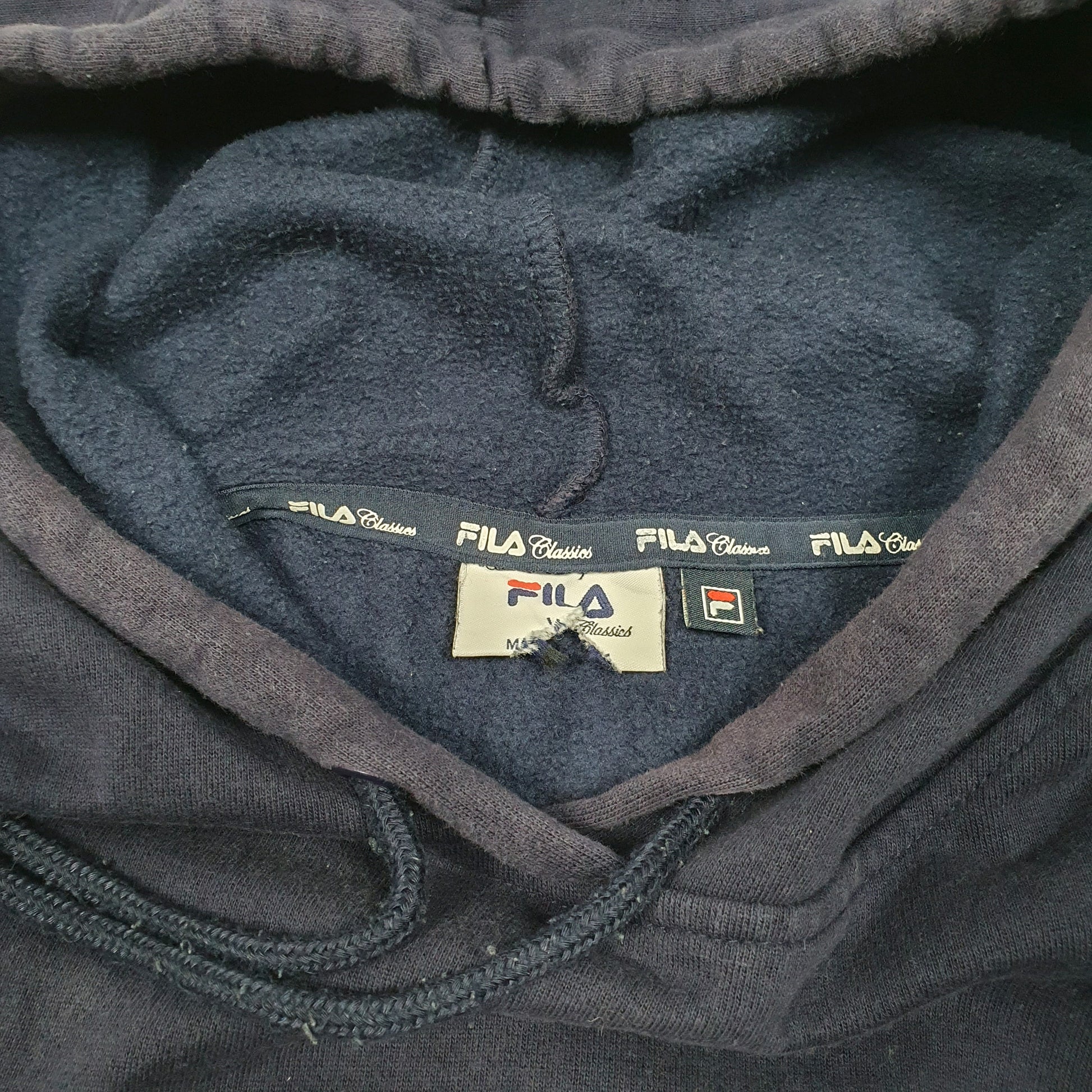 Mens Navy Fila Spellout Hoodie Jumper