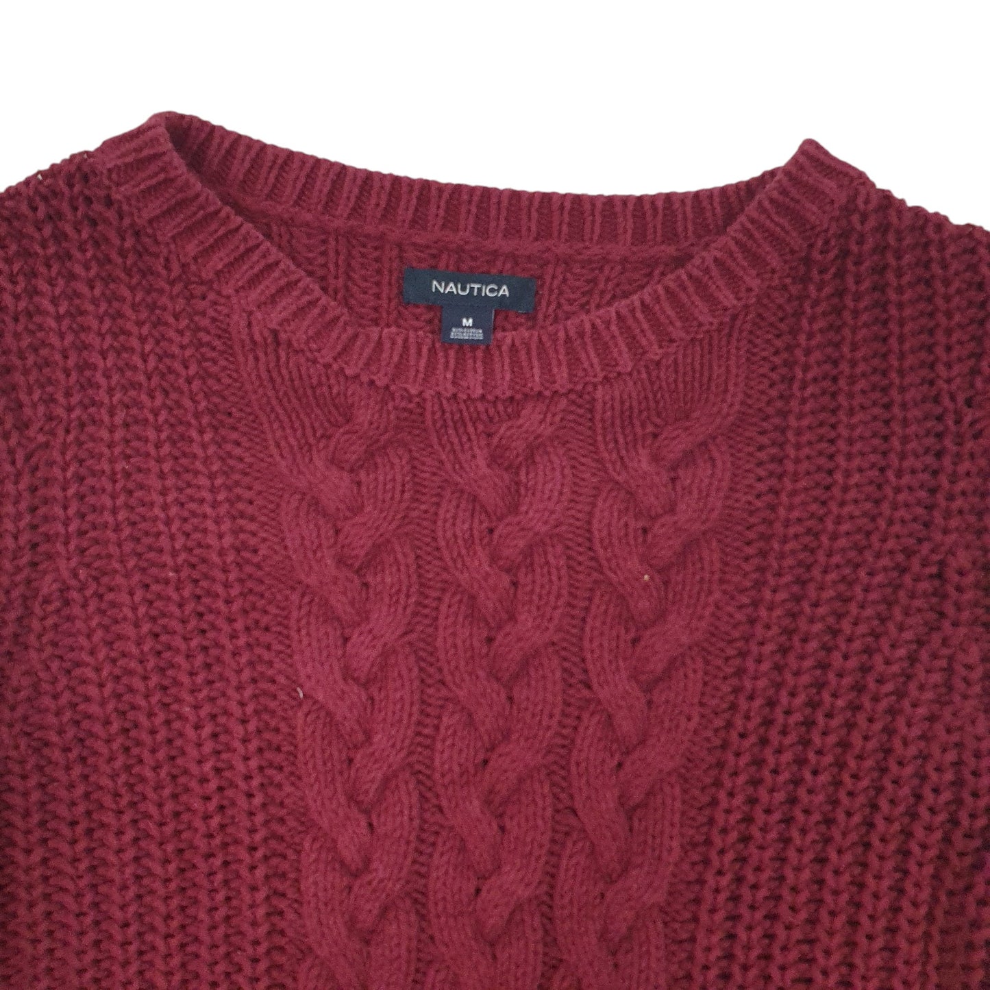 Womens Burgundy Nautica Knitwear Cable Knit Crewneck Jumper