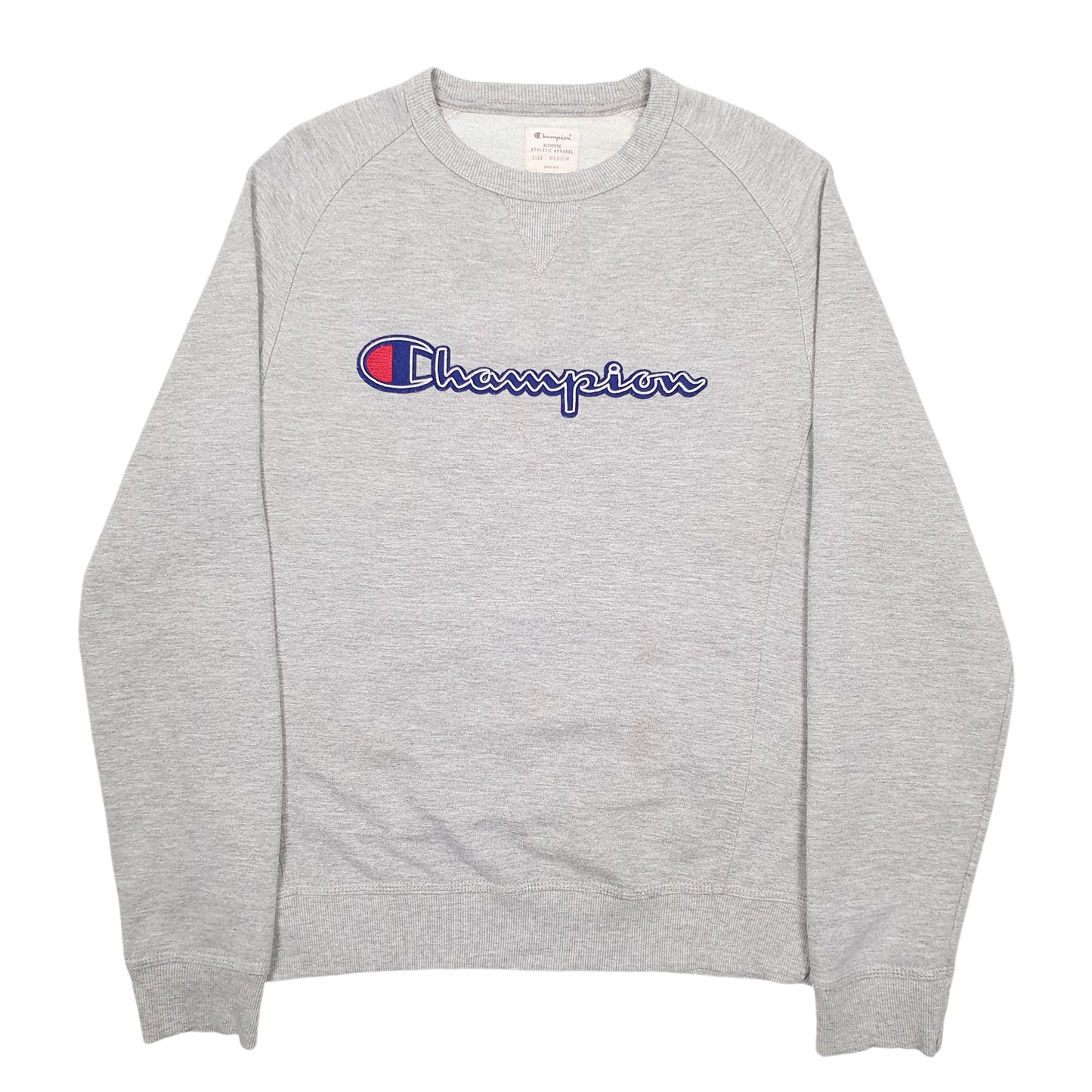 Mens Grey Champion Spellout Crewneck Jumper