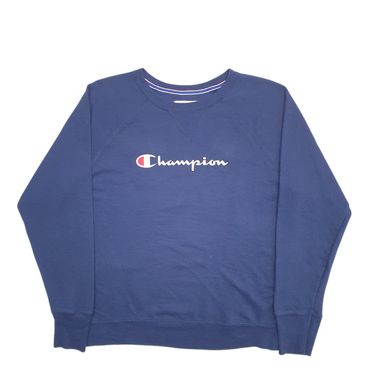 Womens Navy Champion Spellout Crewneck Jumper