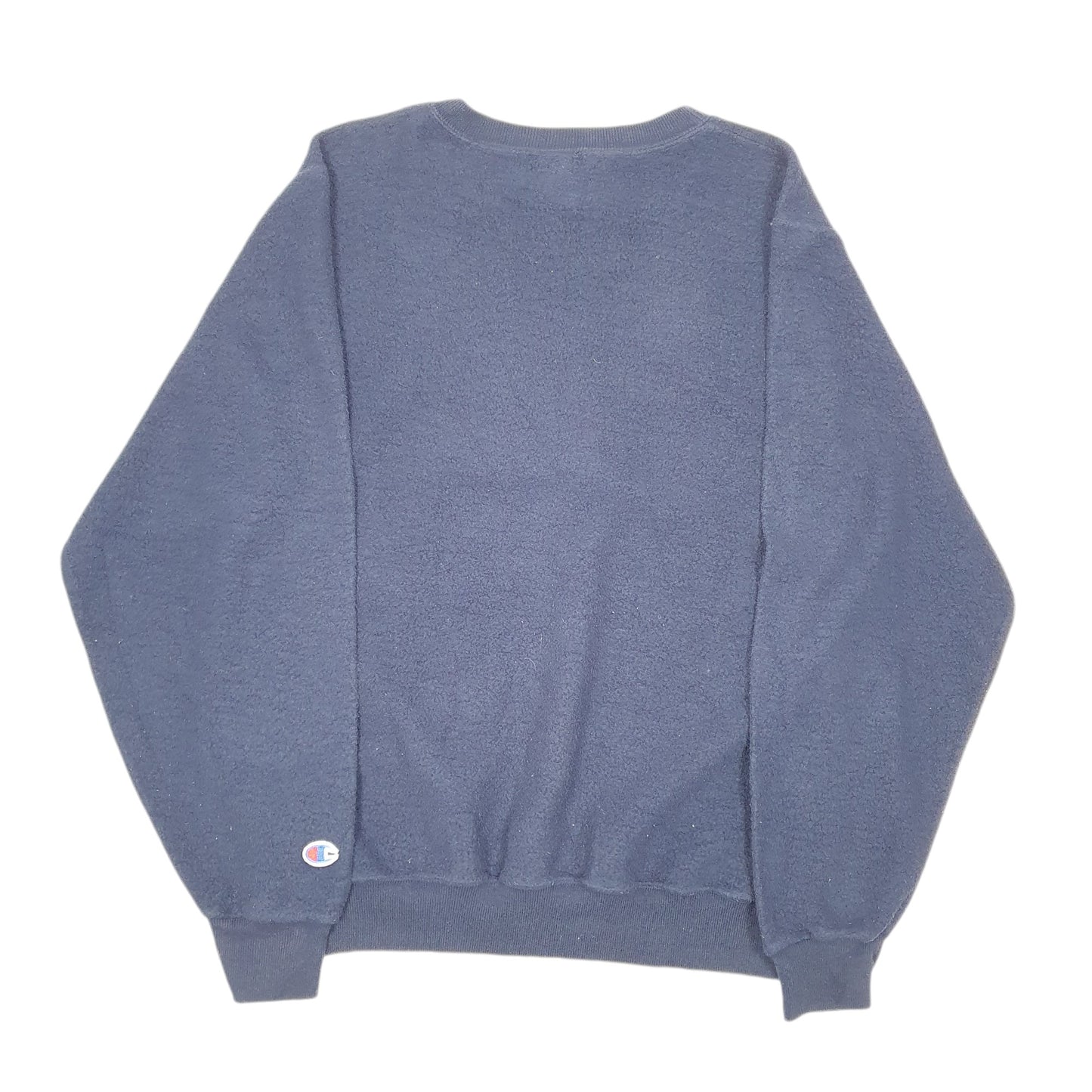 Mens Navy Champion Vintage Script 90s Inside Out Crewneck Jumper