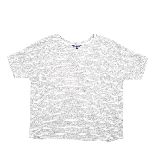 Womens Grey Calvin Klein Stripe Jeans V Neck Short Sleeve T Shirt