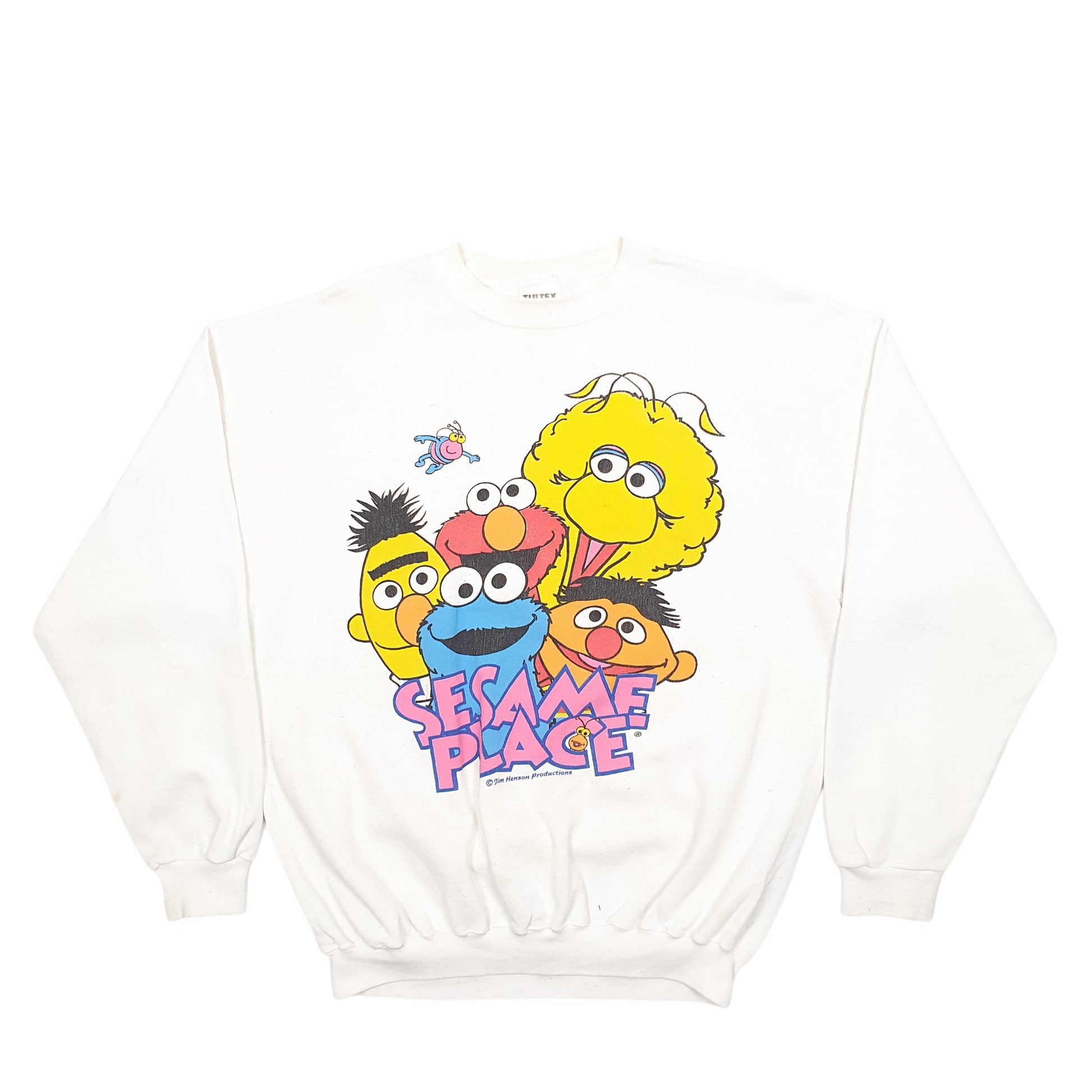 Mens White Tultex Sesame Street Jim Henson Vintage 1990s Crewneck Jumper