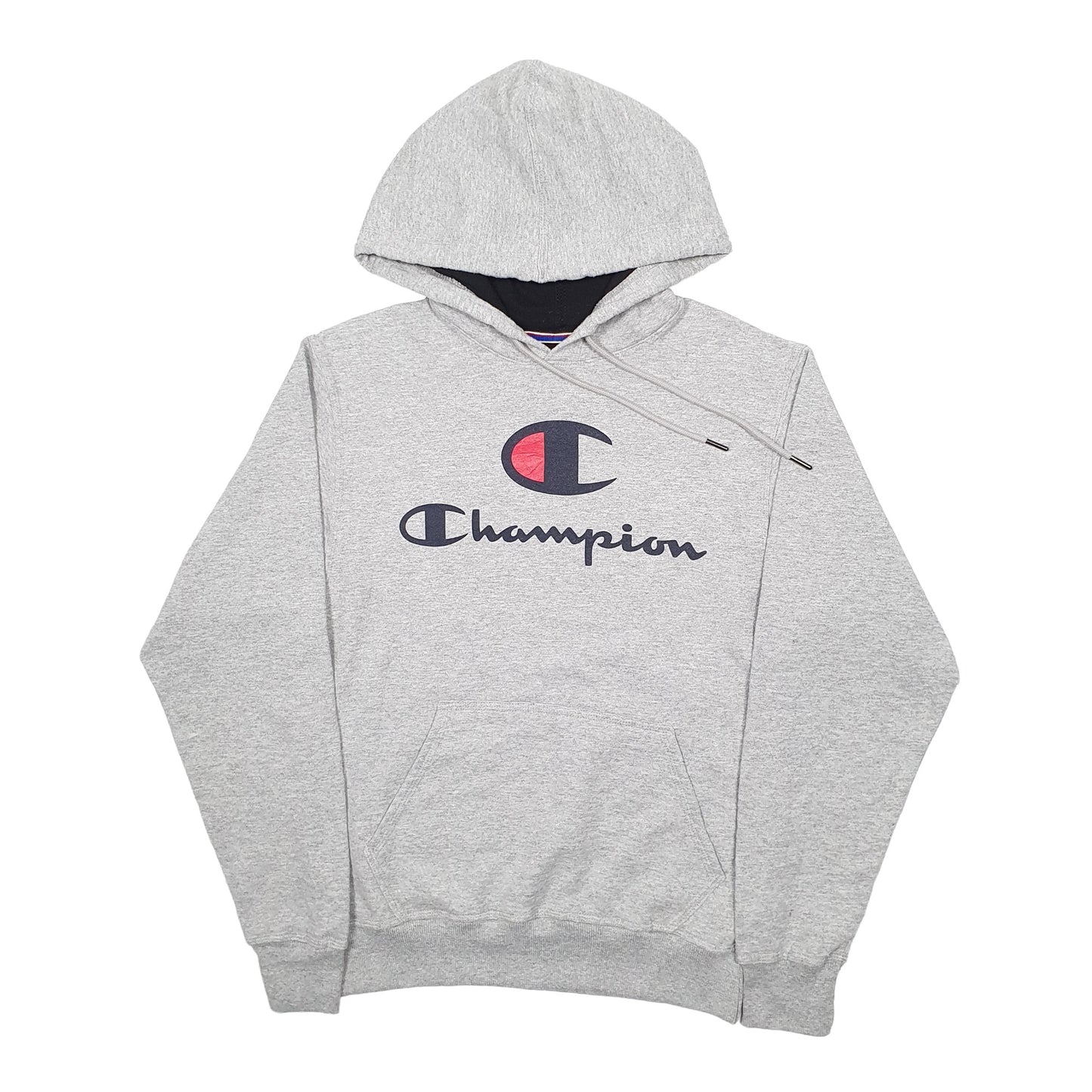 Mens Grey Champion Spellout Hoodie Jumper
