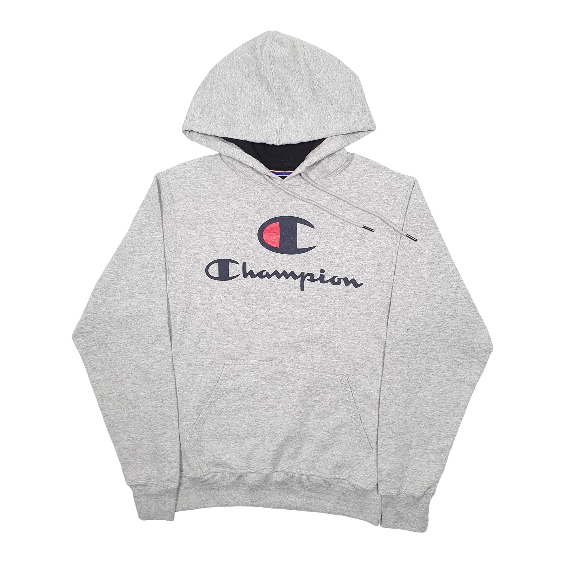 Mens Grey Champion Spellout Hoodie Jumper