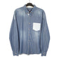 Mens Blue Pull & Bear Chambray Long Sleeve Shirt