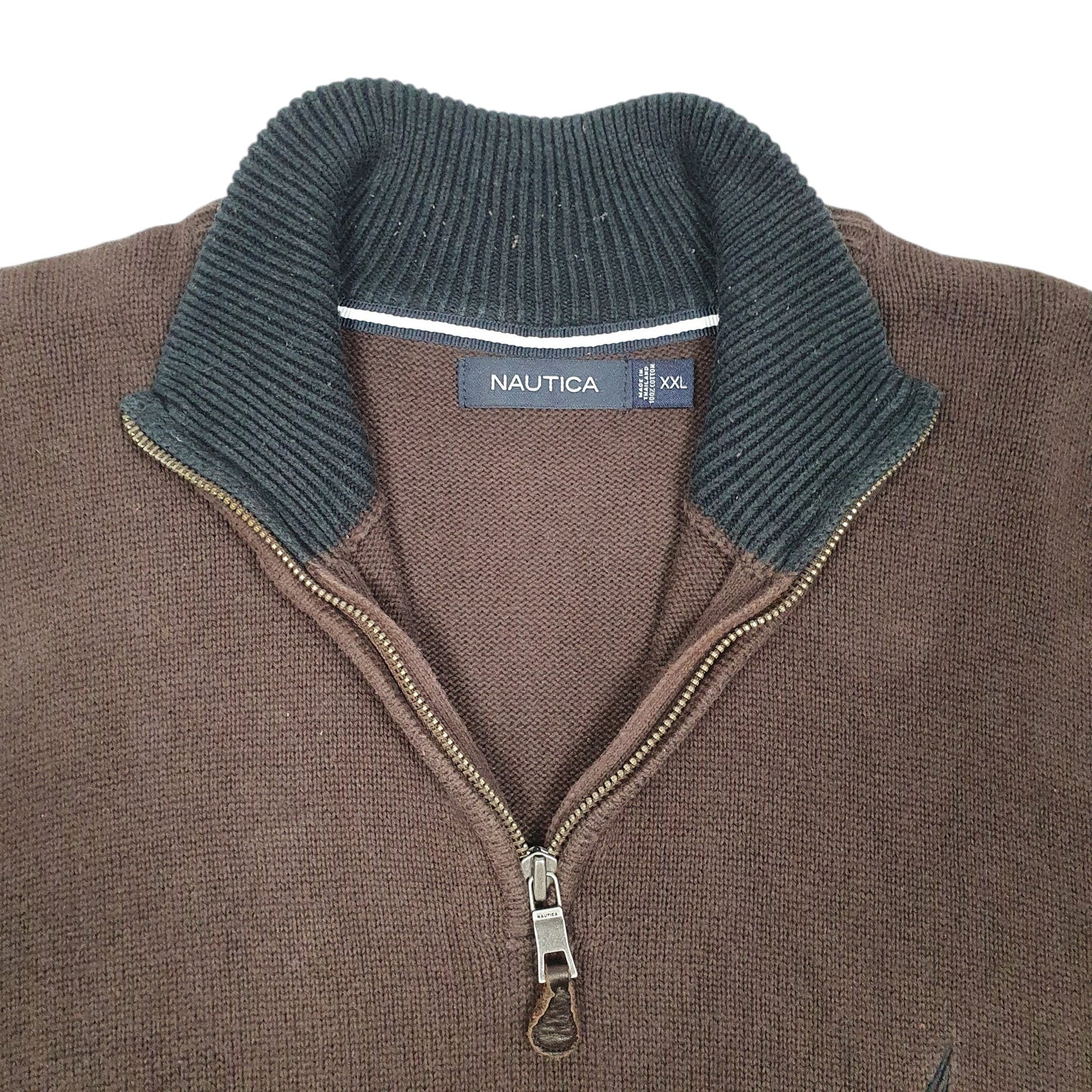 Mens Brown Nautica Knit Sweater Quarter Zip Jumper