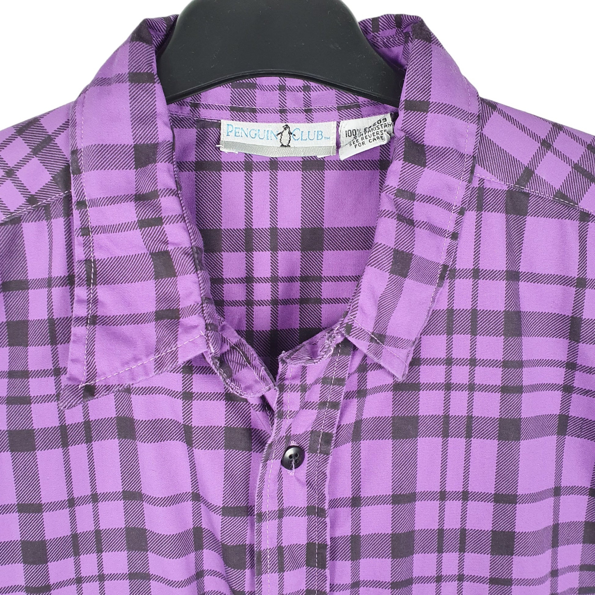 Mens Purple Penguin Club Plaid Long Sleeve Shirt