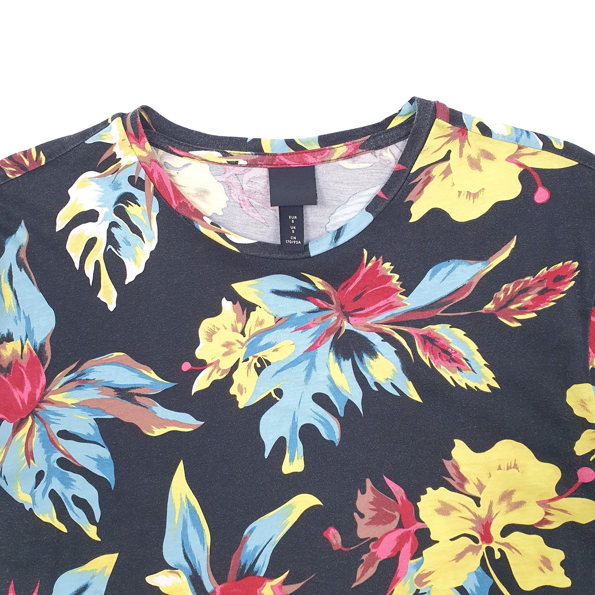 Mens Black H&M Floral Flowers Short Sleeve T Shirt