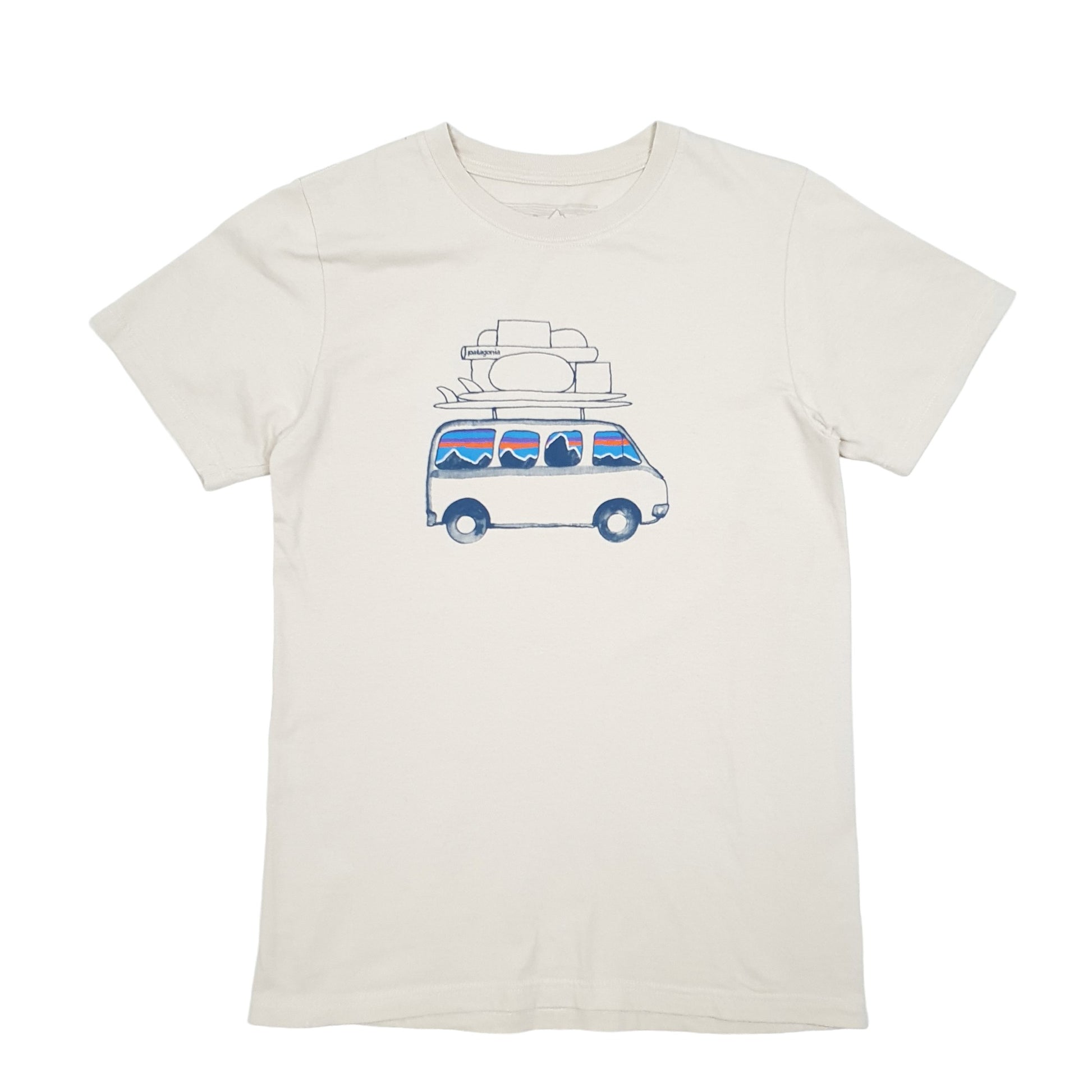 Mens Cream Patagonia Slim Fit Camper Van Surf Short Sleeve T Shirt