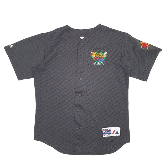 Mens Black Majestic Vintage 90s Baseball Jersey Bronx Little League Community Short Sleeve T Shirt