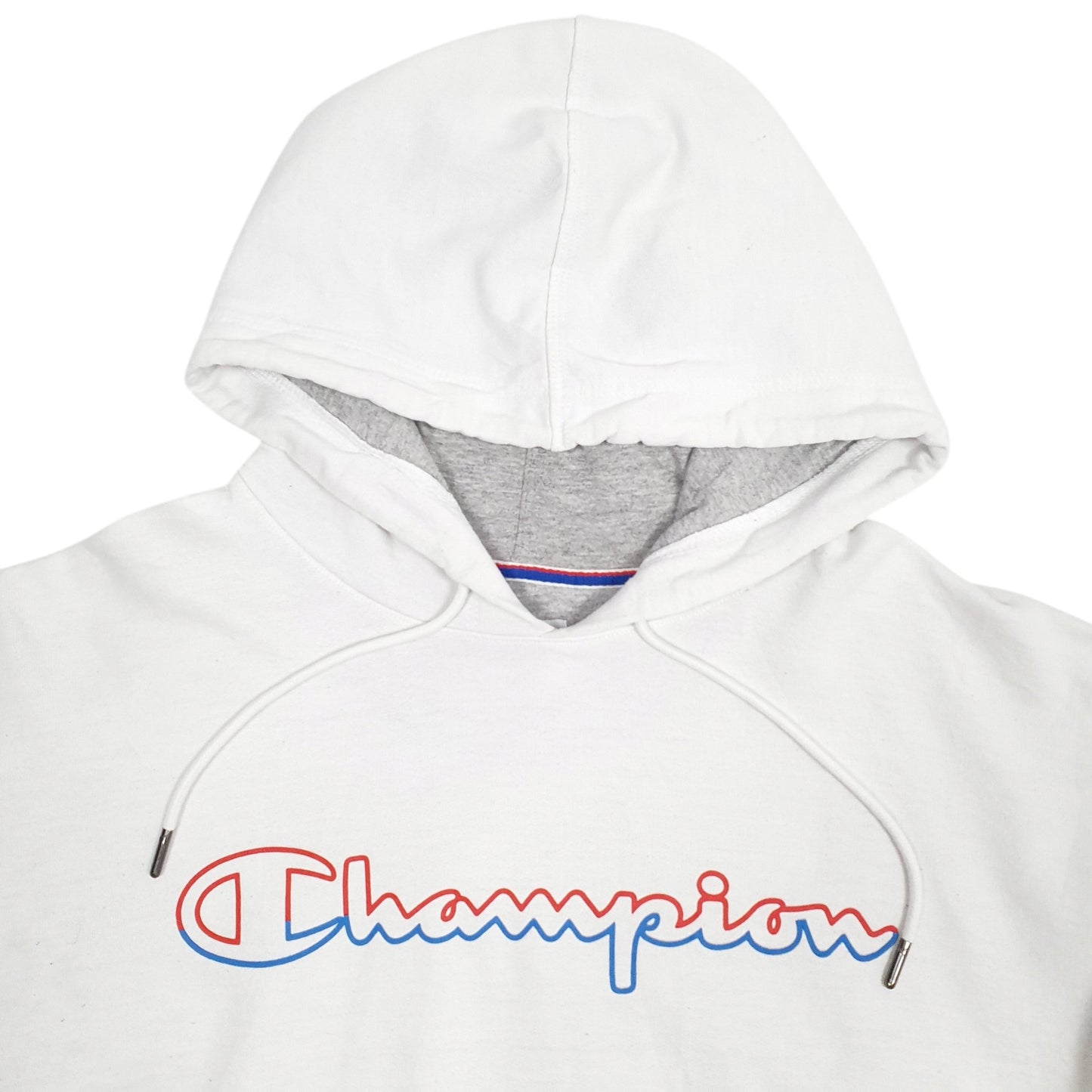 Mens White Champion Spellout Hoodie Jumper