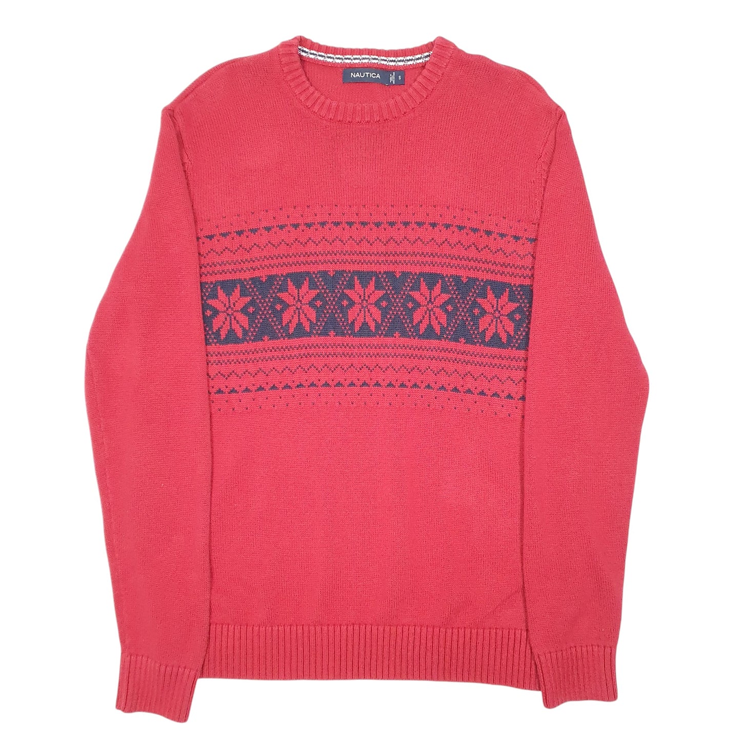 Mens Red Nautica Knit Snowflake Winter Festive Crewneck Jumper