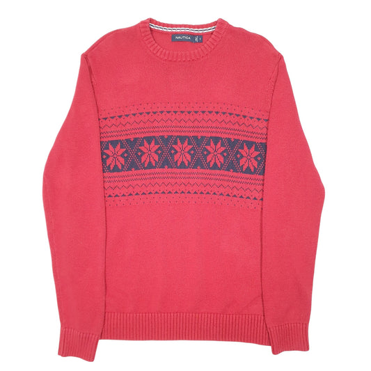 Mens Red Nautica Knit Snowflake Winter Festive Crewneck Jumper