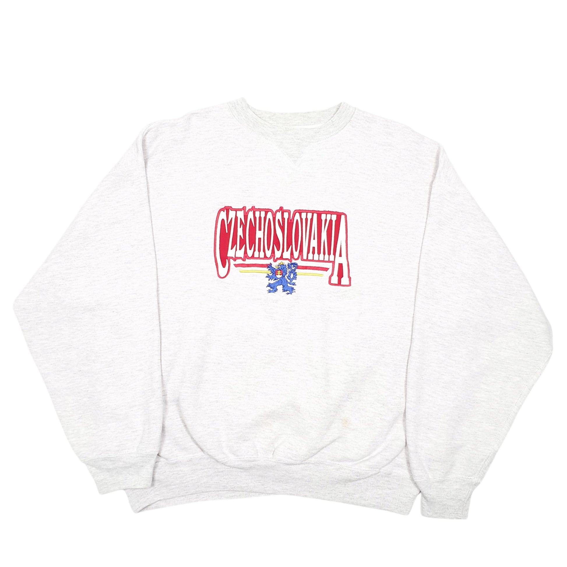 Mens Grey What On Earth Czechoslovakia Spellout Vintage Crewneck Jumper