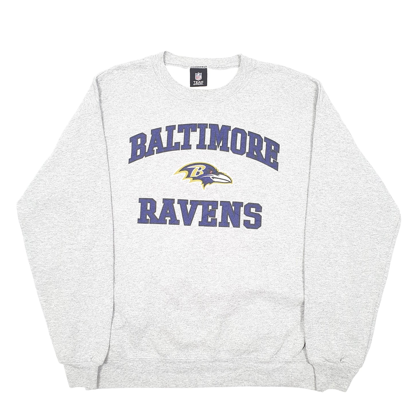 Mens Grey NFL Team Baltimore Ravens Football USA Spellout Crewneck Jumper